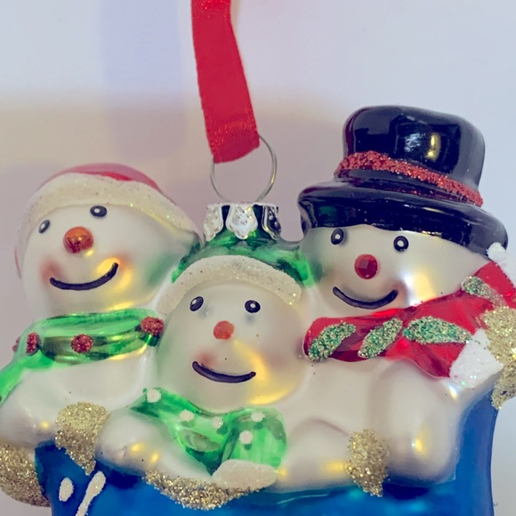 Snowman trio hand blown glass Let it Snow - Picture 3 of 10